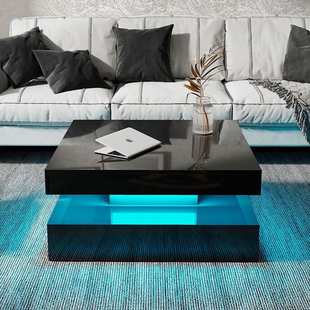 Modern 31.5" High Gloss Square Coffee Table with Multicolor LED Lighting - DSARD