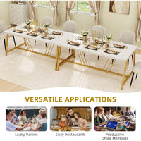 Modern Rectangular Dining Table with Faux Marble Top and Gold Metal Legs - DSARD