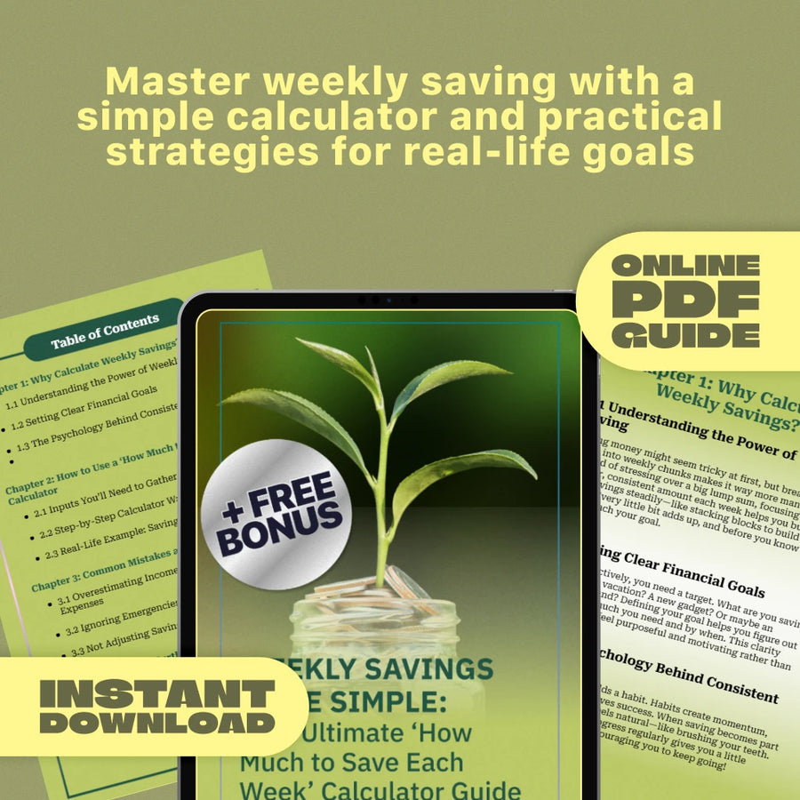Weekly Savings Made Simple: Your Ultimate ‘How Much to Save Each Week’ Calculator Guide | Budgeting Printable | Financial Planning eBook | How Much Do I Need to Save a Week Calculator