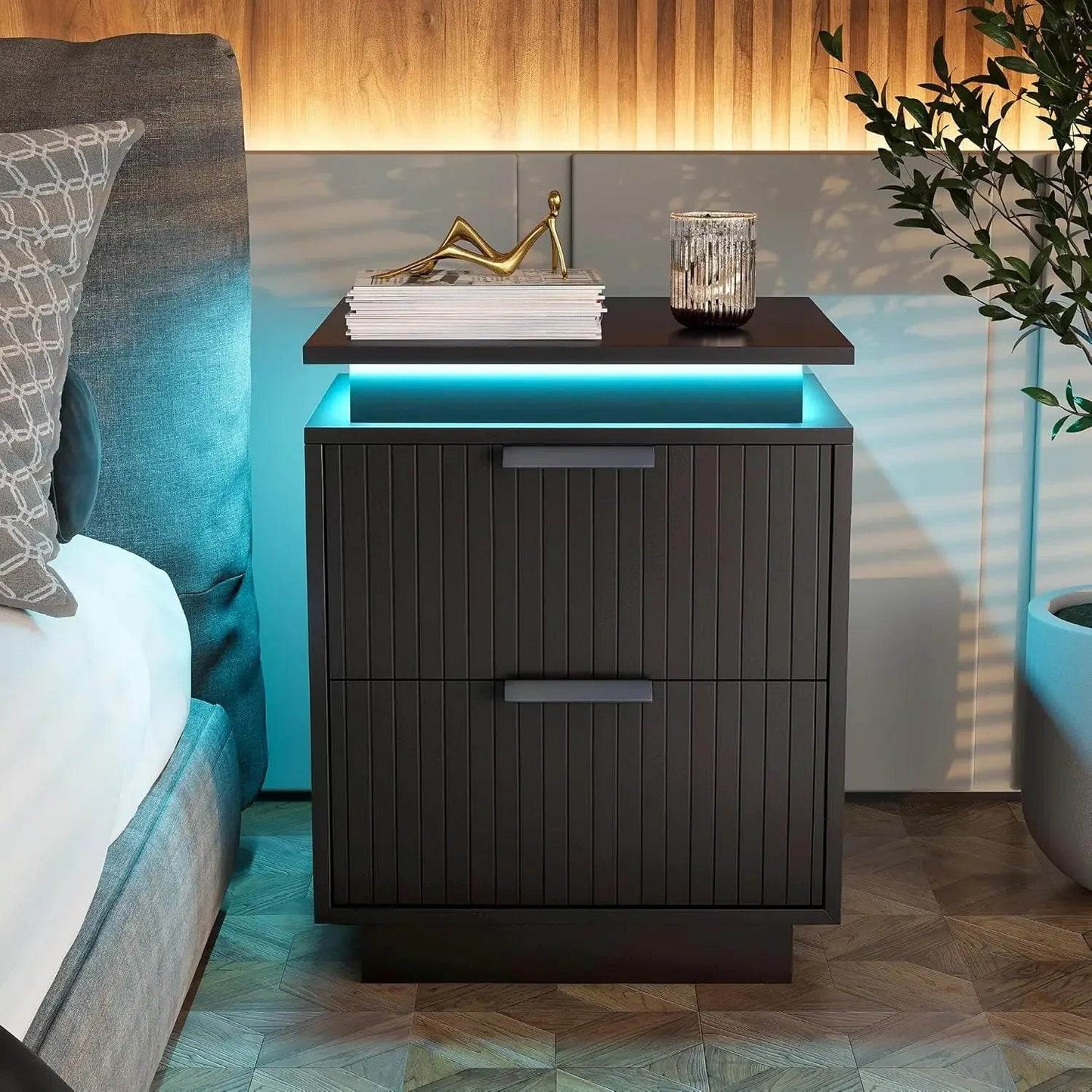 Modern Black LED Premium Nightstands with Drawers