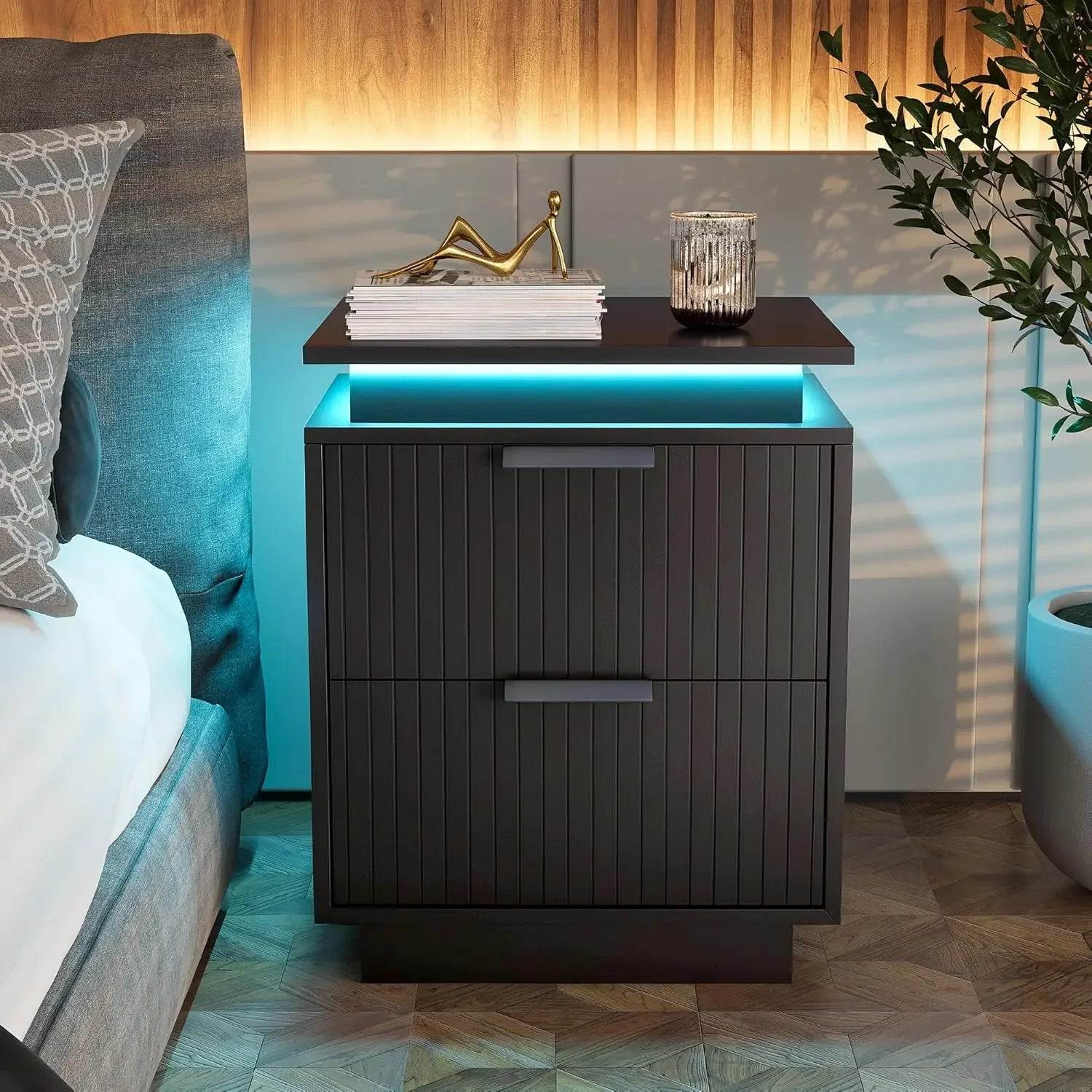 Modern Black LED Premium Nightstands with Drawers