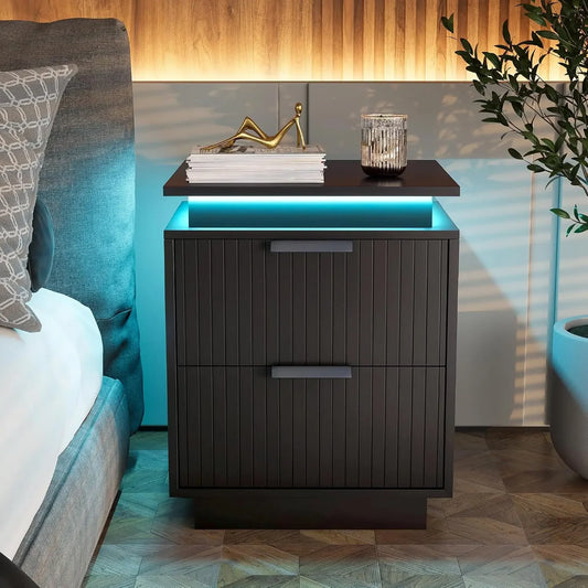 Modern Black LED Premium Nightstands with Drawers