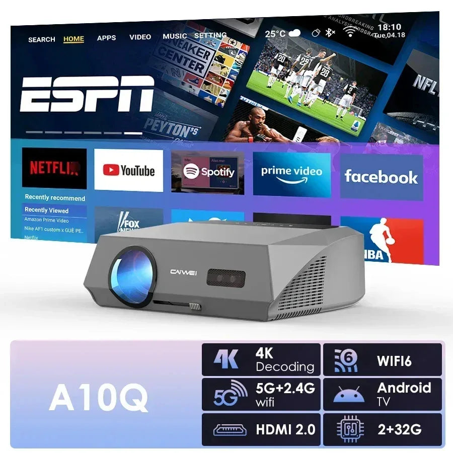 Auto Focus 4K Home Theater Projector with 5G WiFi & Android TV - DSARD