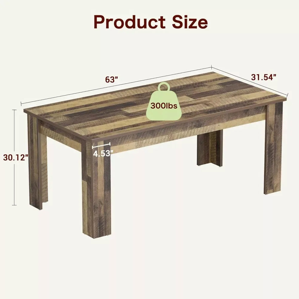 63″ Rustic Brown Farmhouse Dining Table for 4 to 6 – Wood Kitchen Table - DSARD - DSARD