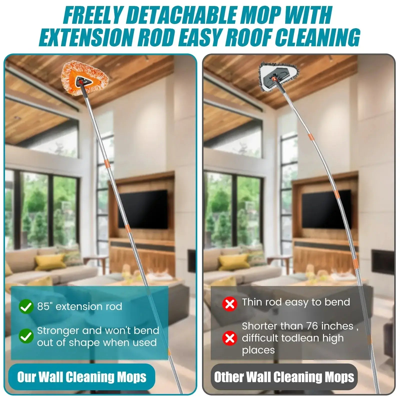 360° Rotatable Wall Mop with Adjustable Long Handle and Triangular Head - DSARD