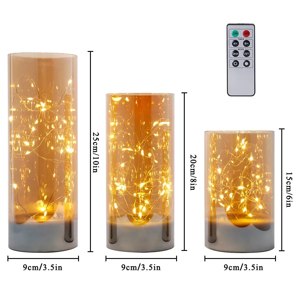 3-Piece LED Glass Flameless Candle Set with Remote Control - DSARD