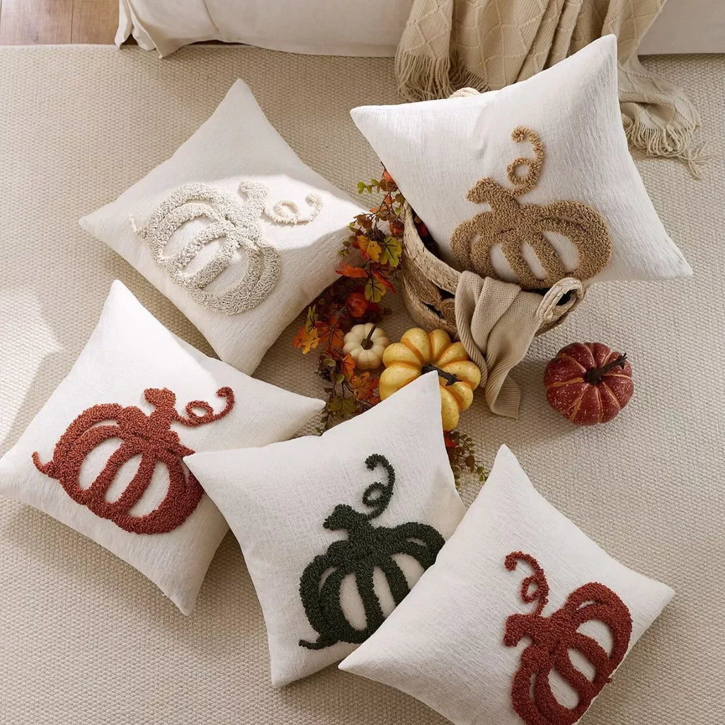 45x45cm Chenille Embroidered Pumpkin Plush Cushion Cover – Cozy Decorative Pillowcase - DSARD