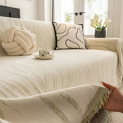 All-Inclusive Chenille Sofa Cover with Tassels – Anti-Scratch, Non-Slip & Cozy