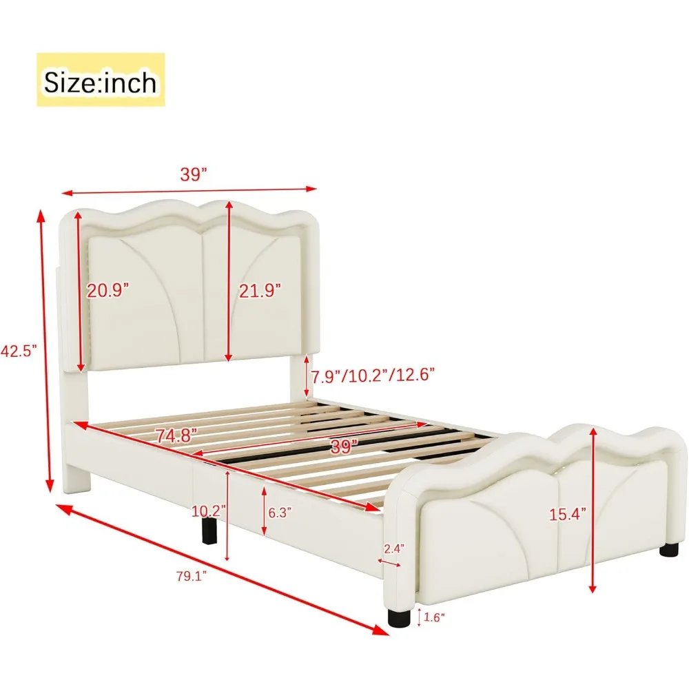 Twin Platform Bed with LED Light Strips & Adjustable Headboard