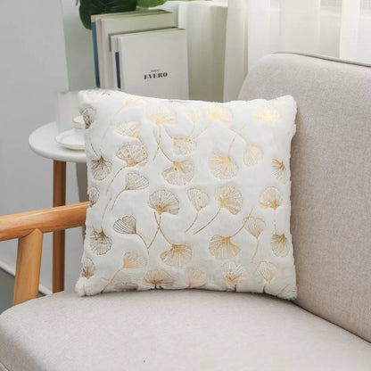 Golden Plush Ginkgo Leaf Cushion Cover 16.5×16.5in