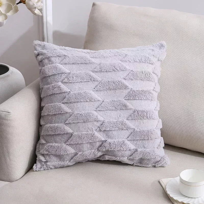 2-Piece Solid Color Plush Pillowcase Set with 3D Wave Pattern – 45x45cm