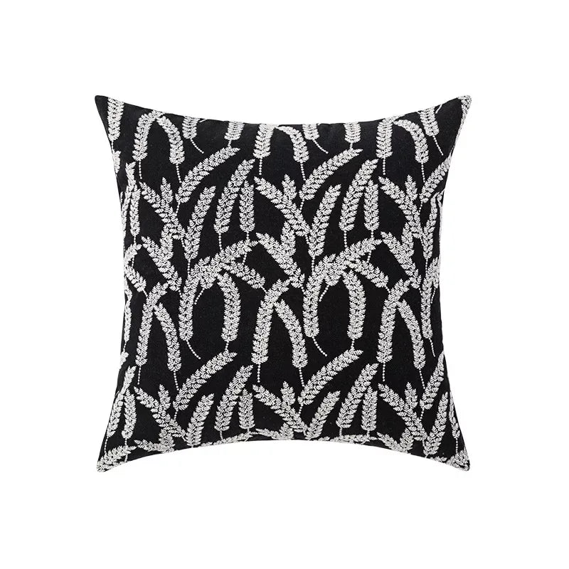 Boho Tufted Throw Pillow Cover with Tropical Monstera Leaf Design - DSARD