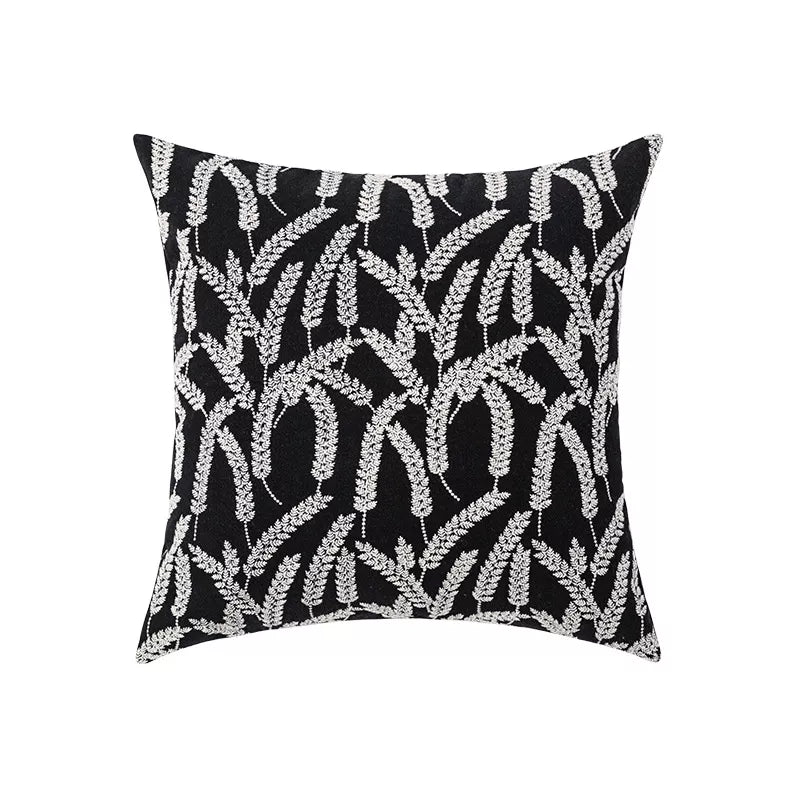 Boho Tufted Throw Pillow Cover with Tropical Monstera Leaf Design