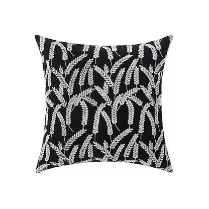 Boho Tufted Throw Pillow Cover with Tropical Monstera Leaf Design