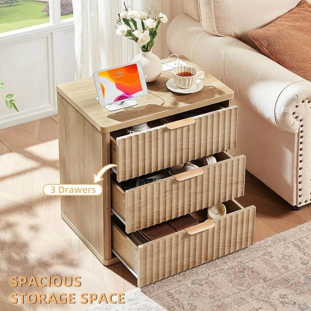 23" Wide Fluted Farmhouse Premium Nightstands with Charging Station, Set of 2 - DSARD