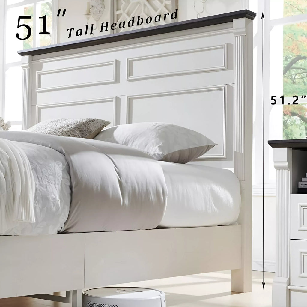 Farmhouse Full Size Platform Bed Frame with Storage Drawers & Roman Column Design - DSARD - DSARD