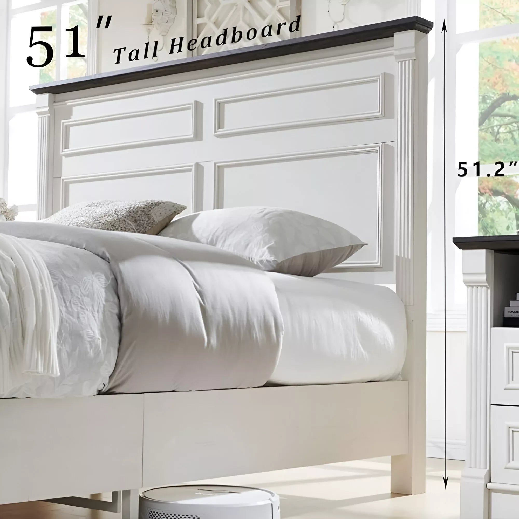 Farmhouse Full Size Platform Bed Frame with Storage Drawers & Roman Column Design - DSARD - DSARD