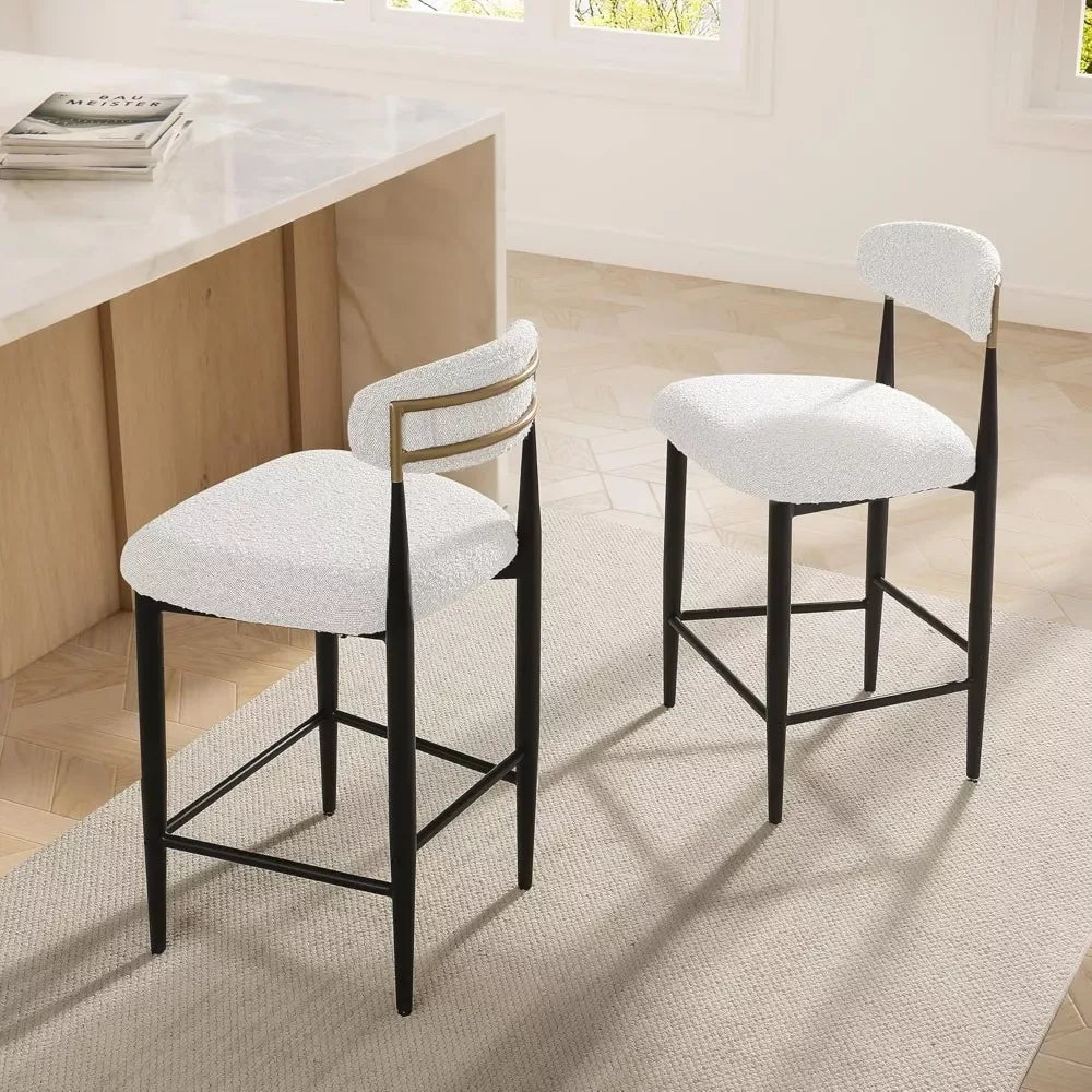 Counter Height Bar Stools Set of 4, 26″ Boucle Barstools with Backrest and Metal Legs - DSARD - DSARD