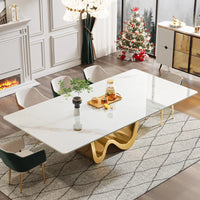 Luxury White & Gold Modern Dining Table for 6-8, 78.74″ Sintered Stone Top - DSARD