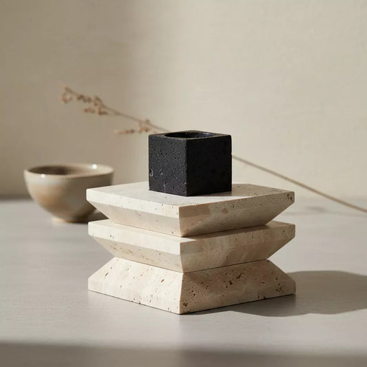 Elegant Travertine Candle Holder for Pillar Candles – Modern Stone Centerpiece