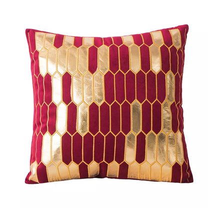 Gold Embroidered Velvet Geometric Cushion Cover 18x18in