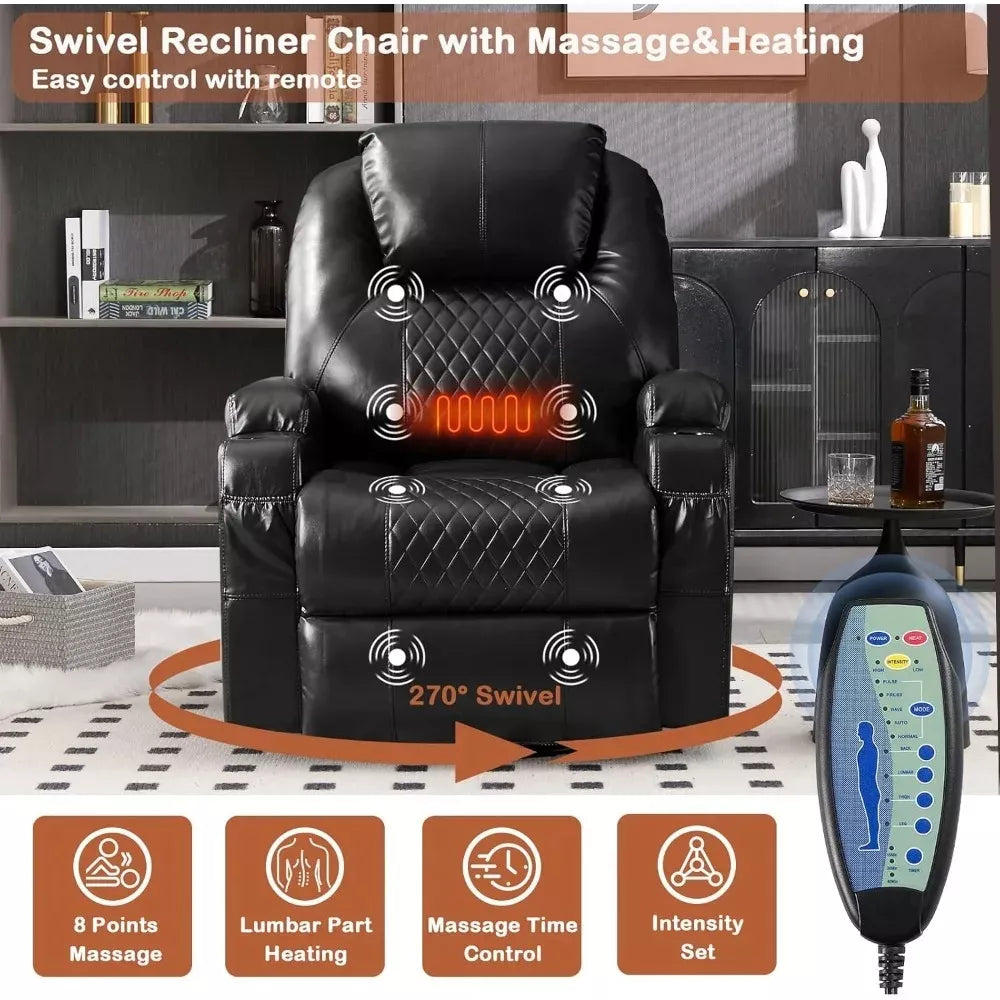 Power Swivel Rocker Recliner Chair with Heat, Massage, USB, LED & Cup Holders - DSARD