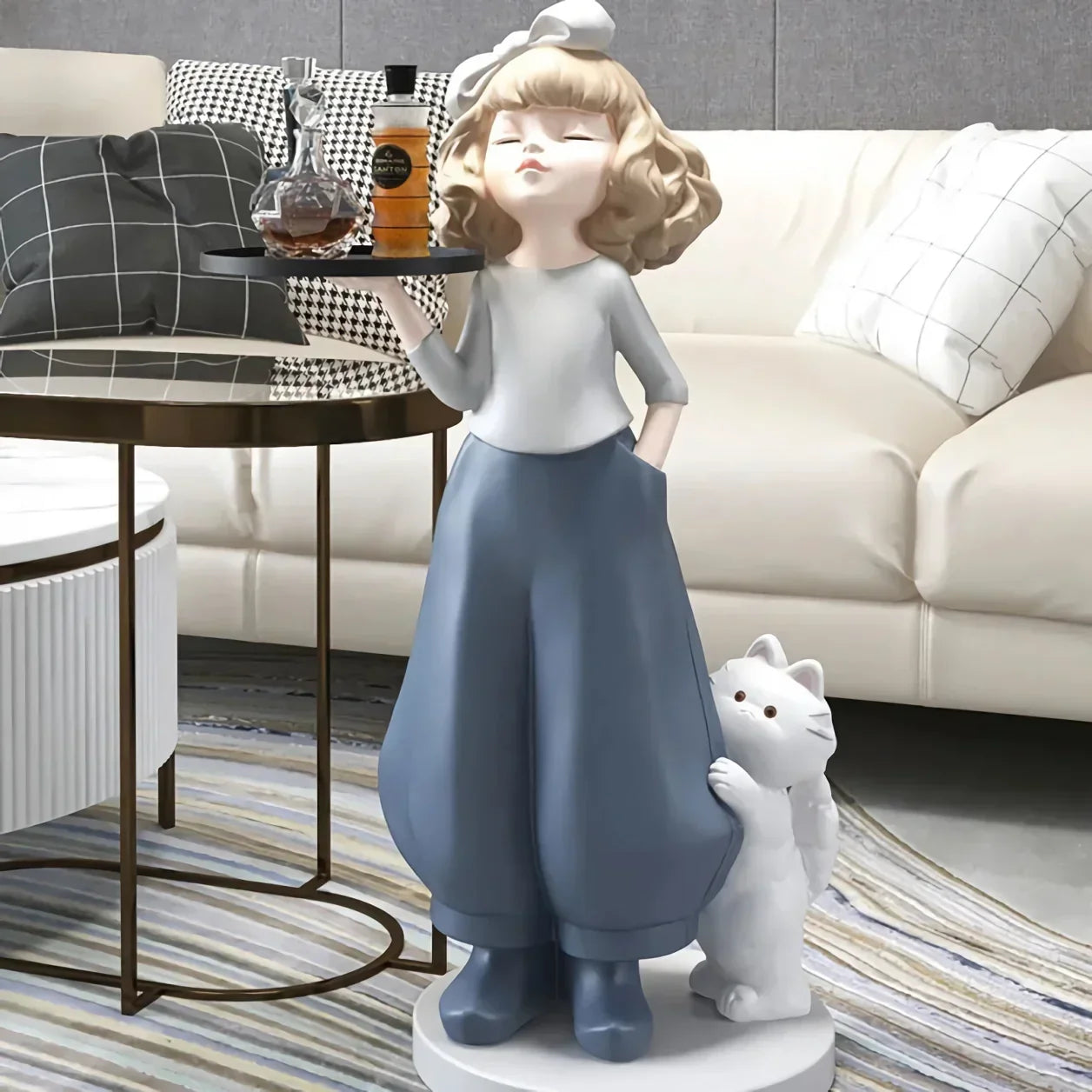 Nordic Girl Tray Sculpture – Decorative Home Accent Statue