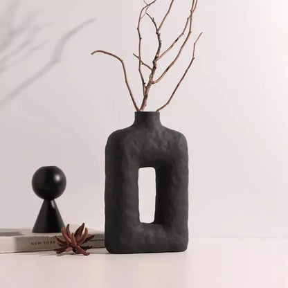 Modern Black and White Openwork Ceramic Vase