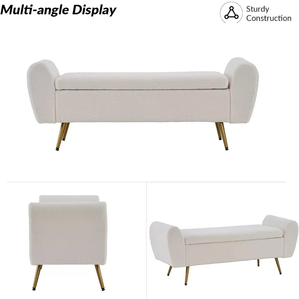 Extra Long Storage Bench with Gold Legs for King Size Bed – Upholstered Ottoman Bench with Arms - DSARD - DSARD