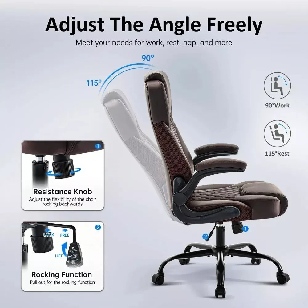 Ergonomic Leather Office Chair with Flip-Up Arms - DSARD - DSARD