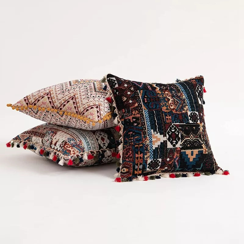 Bohemian Tassel Floral Pillow Cover