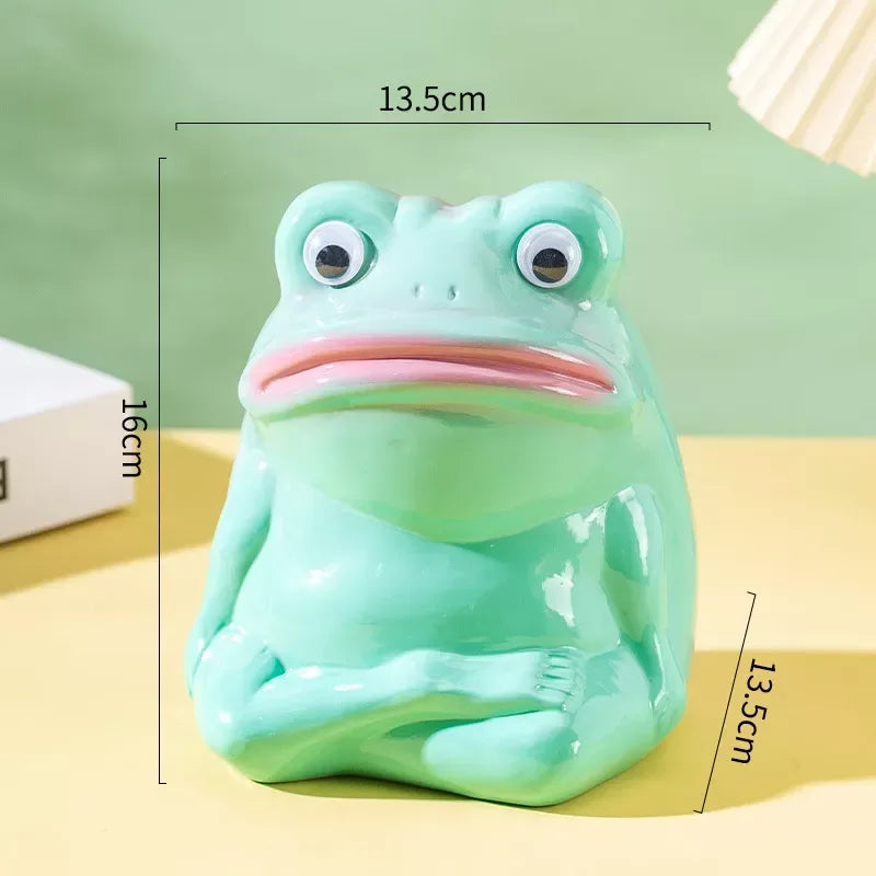 Adorable Ceramic Frog Piggy Bank – Big-Mouthed Cartoon Frog Figurine - DSARD