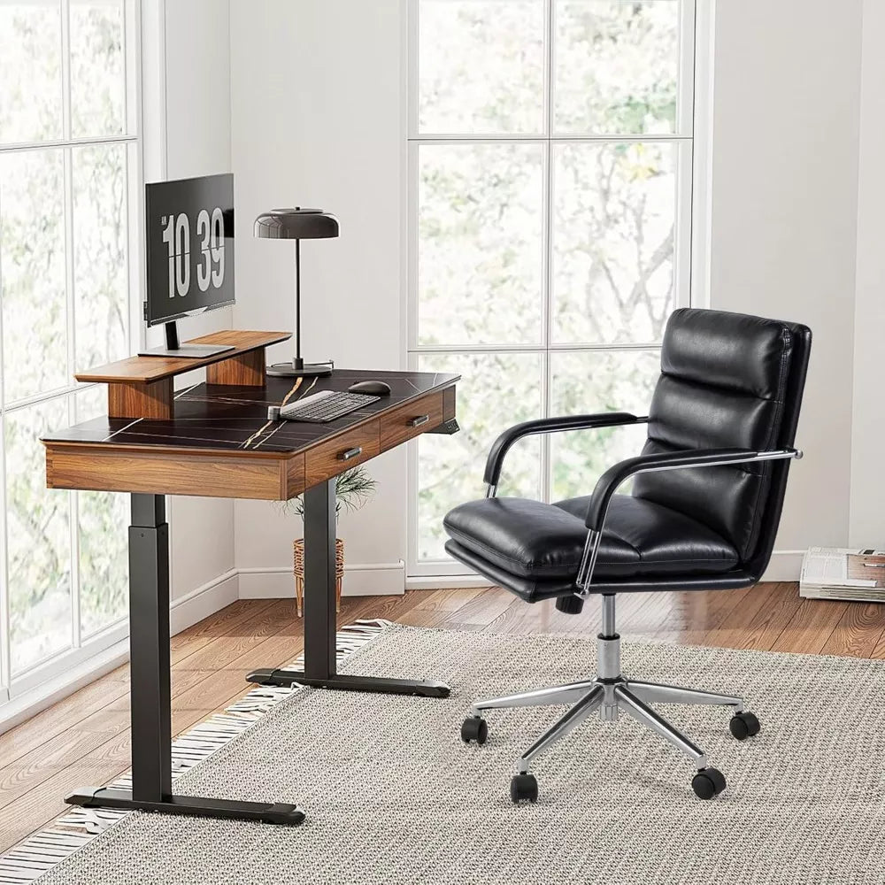 Modern Ergonomic Leather Office Chair with Reclining Backrest & Footrest - DSARD