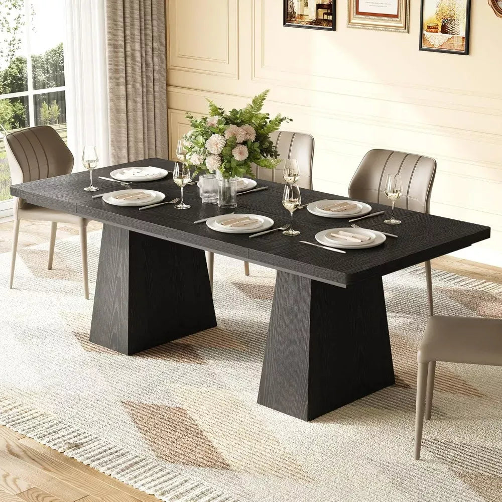 Modern Rectangular Dining Table for 6 – Wood Top with Heavy-Duty Metal Legs - DSARD