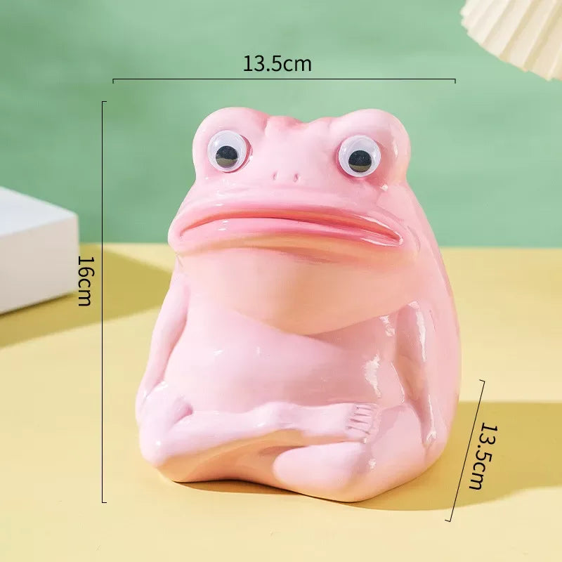 Adorable Ceramic Frog Piggy Bank – Big-Mouthed Cartoon Frog Figurine - DSARD