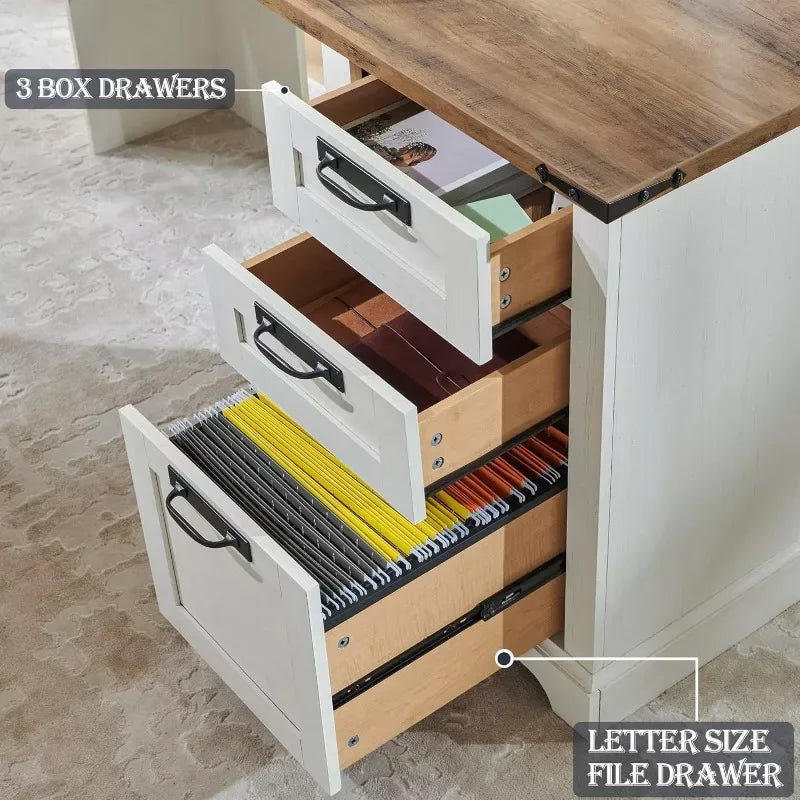 60″ L-Shaped Farmhouse Executive Desk with Drawers and Charging Station - DSARD - DSARD