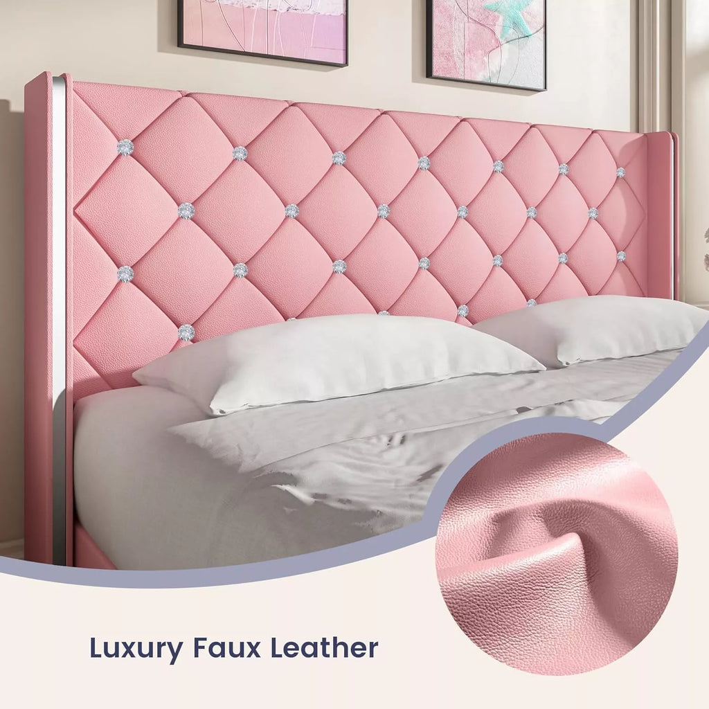 Queen Upholstered Bed Frame with Diamond Tufted Headboard