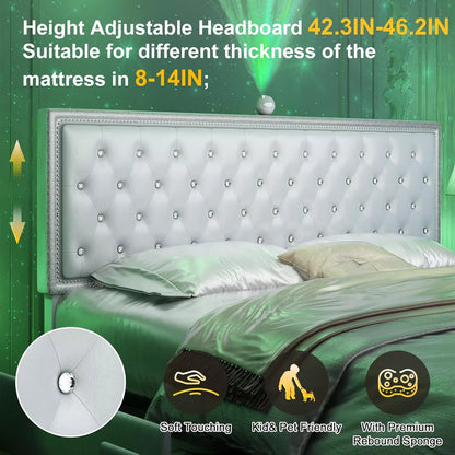 LED Upholstered Bed Frame with Galaxy Lights, Drawers, Bluetooth Speaker & USB - DSARD