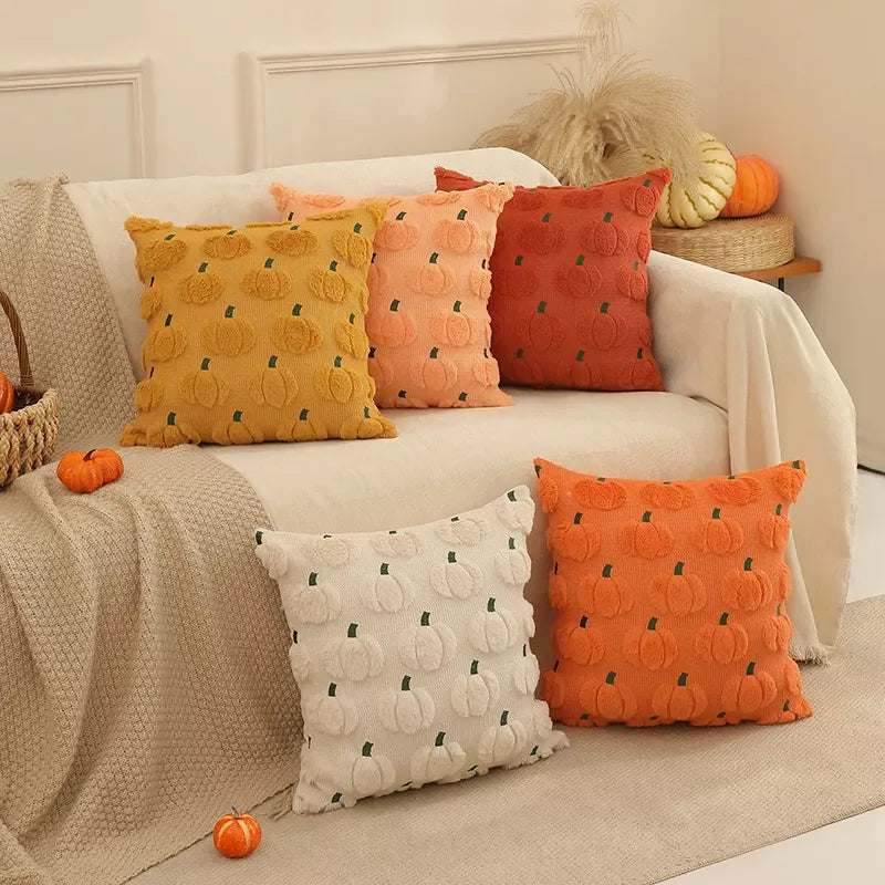 Autumn Pumpkin Orange Quilted Throw Pillow Cover 18×18 Inch – Cozy Fall Decor - DSARD