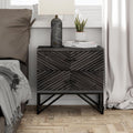 Set of 2 Modern 2-Drawer Premium Nightstands with Black Metal Base
