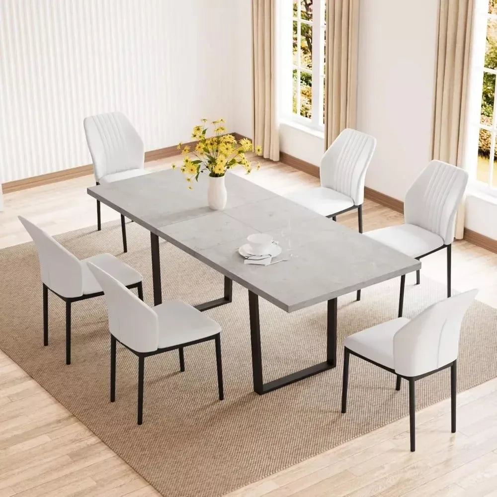 7-Piece Extendable Dining Table Set with Upholstered Chairs for 6-8 People - DSARD - DSARD
