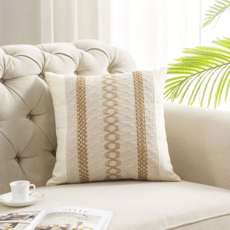 Bohemian Textured Linen Pillow Covers – Trendy Boho Chic Throw Pillowcases - DSARD