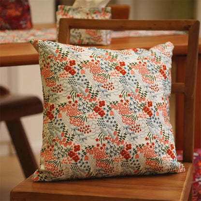 Red Floral Embroidered Pillow Cover