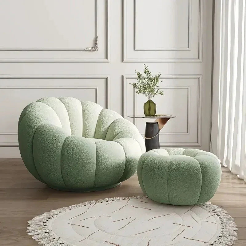 DSARD Modern Minimalist White Velvet Lazy Sofa Pumpkin Shape Relax Chair - DSARD