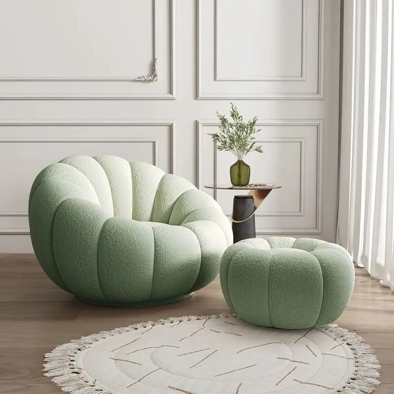 DSARD Modern Minimalist White Velvet Lazy Sofa Pumpkin Shape Relax Chair