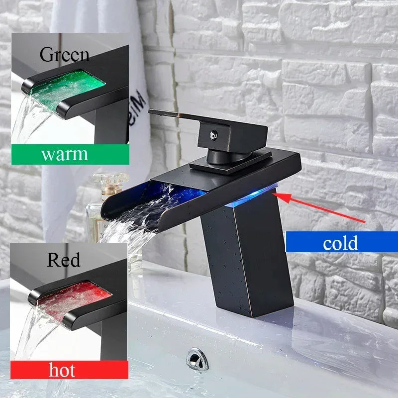 DSARD Contemporary Wall-Mounted Waterfall Faucet with LED Temperature Indicator - DSARD