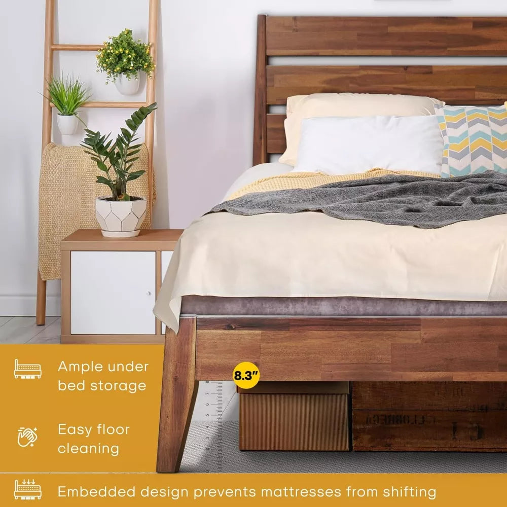Solid Wood Platform Bed Frame with High Headboard – Scandinavian Style - DSARD