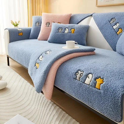 Thick Plush Non-Slip Winter Sofa Cover – Warm & Soft Couch Protector