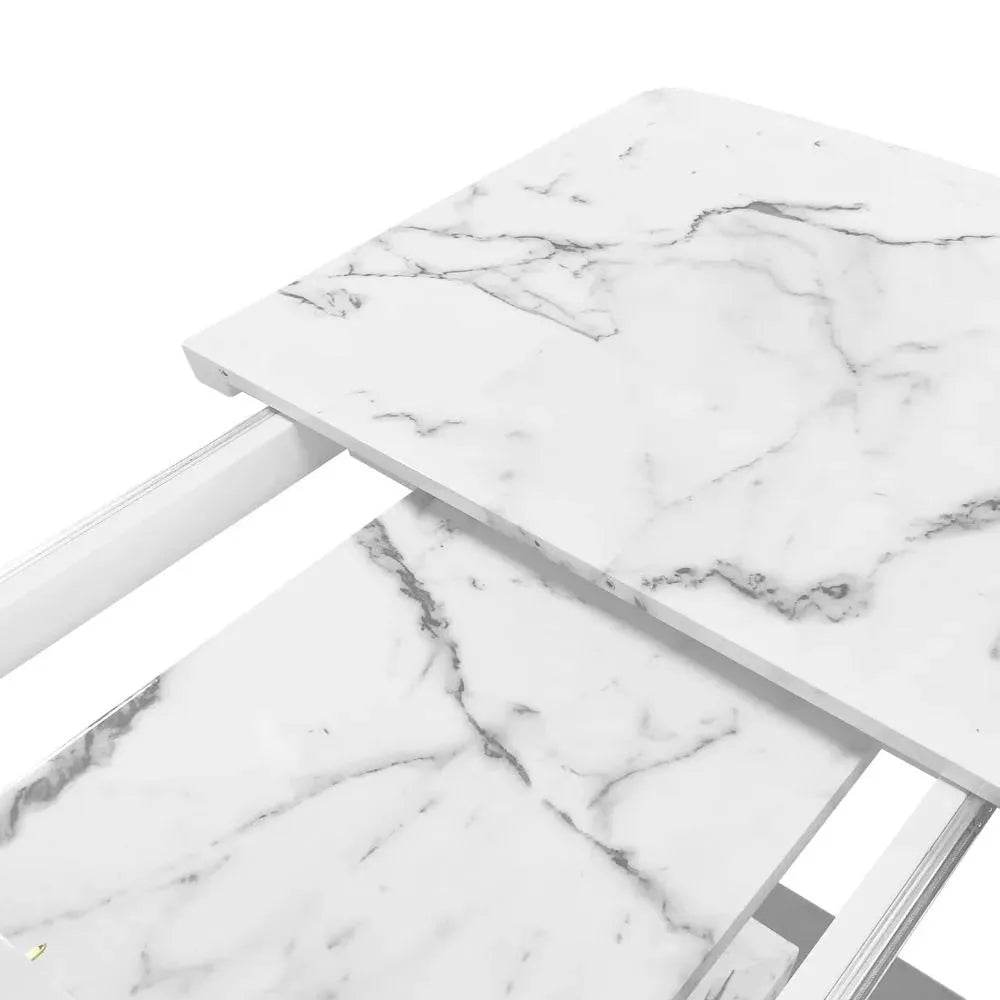 Modern Extendable Dining Table with Faux Marble Top & X-Base, Seats 4-6 - DSARD