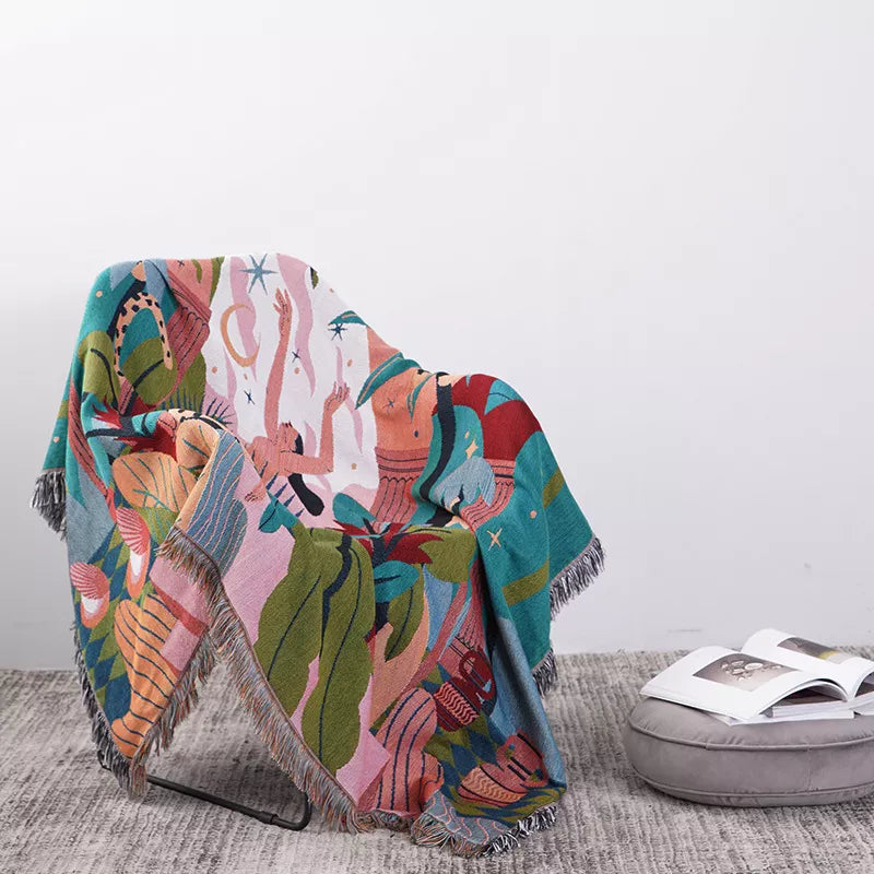 Luxurious Forest Dancer Woven Throw Blanket – Reversible Sofa Cover & Tapestry